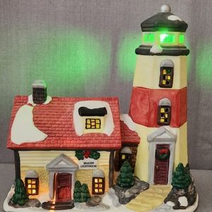 Village Square Porcelain Beacon Lighthouse Christmas Lights Up with Your Lights